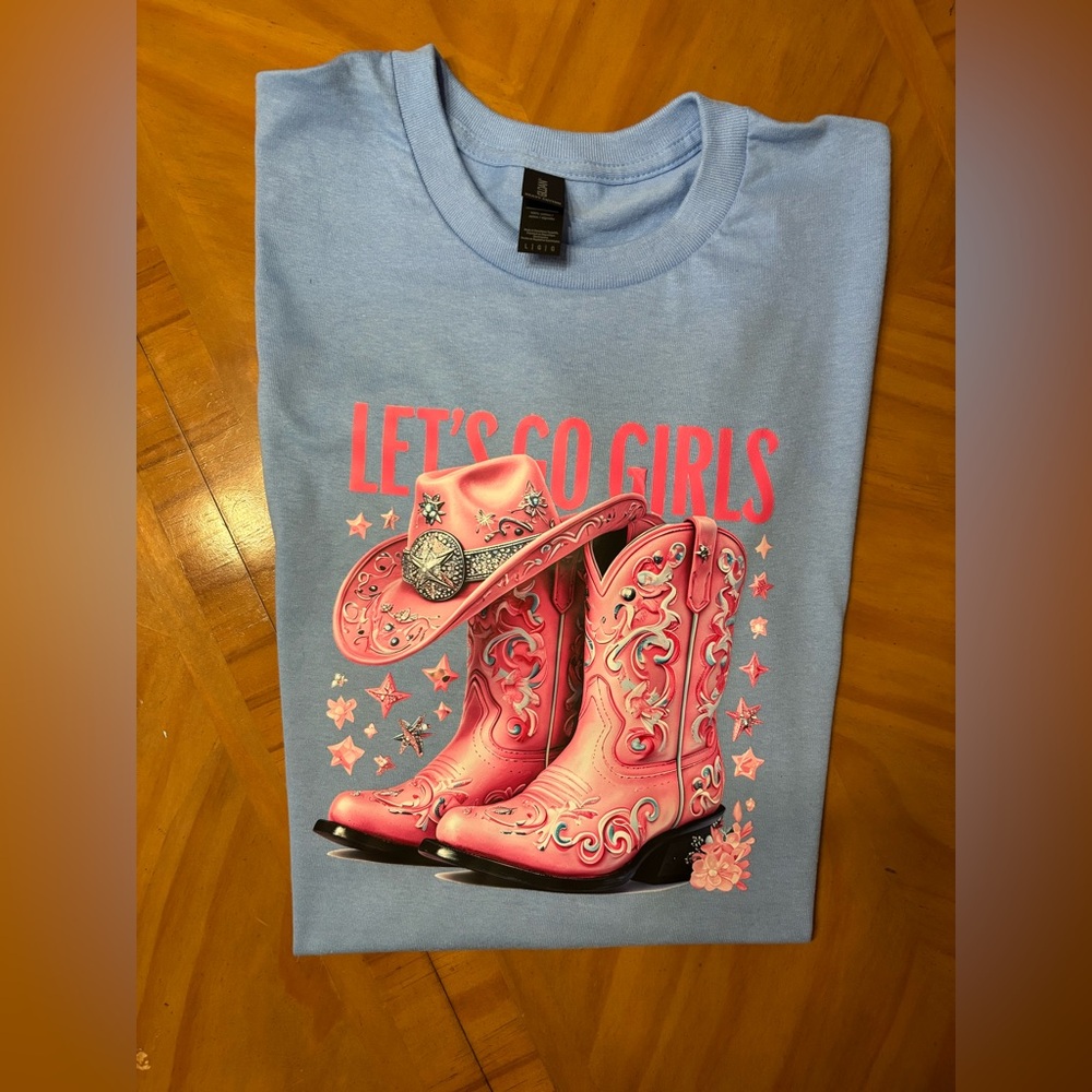 AFTER HOLIDAY NEW Let's Go Girls Blue and Pink T-Shirt